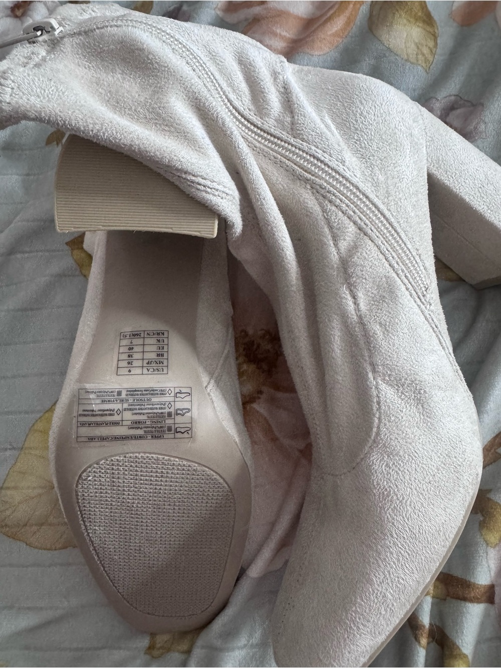 Women's Suede Block Heel Ankle Boots in Light Beige